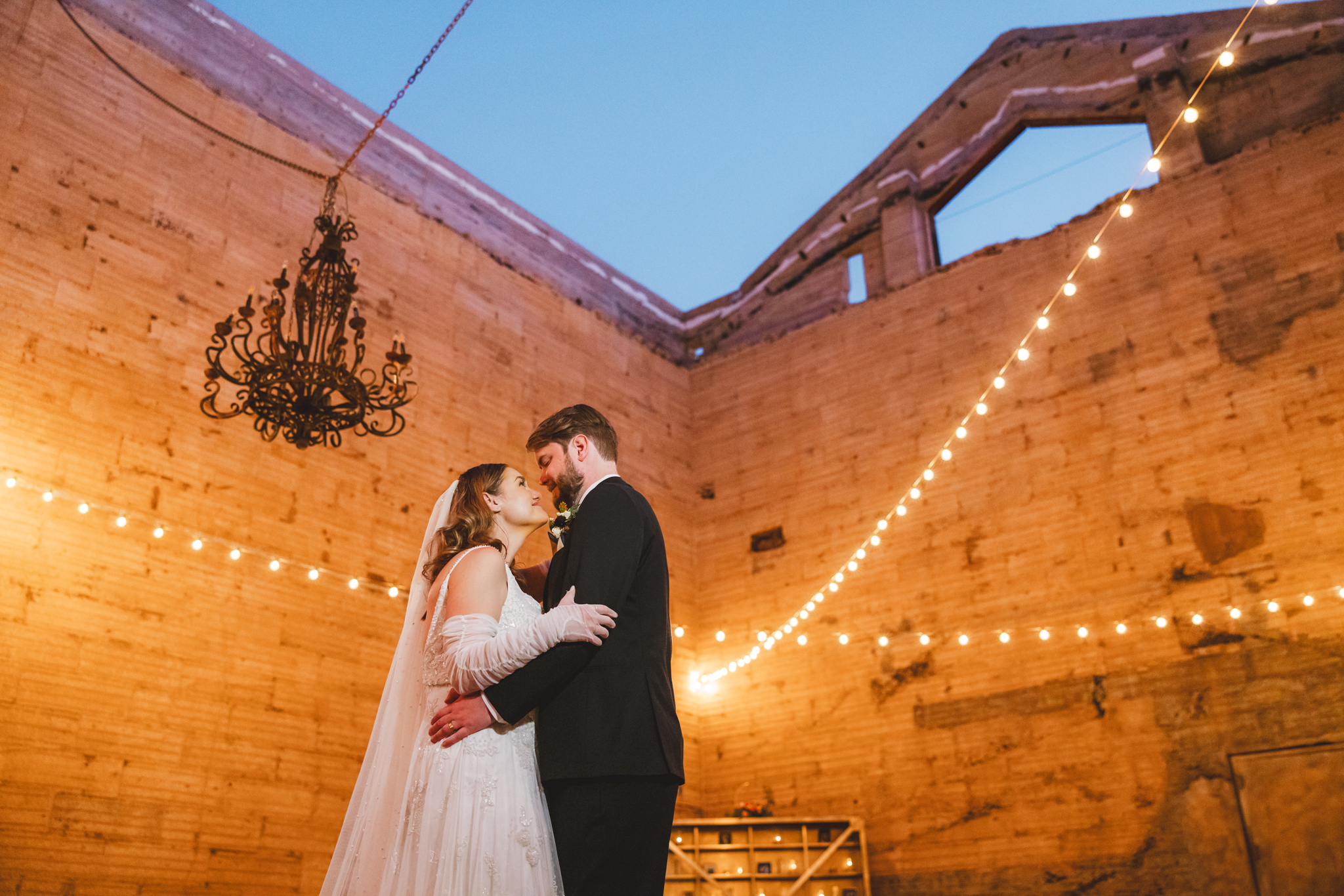 A bride and groom under the night sky at Icehouse Phoenix wedding